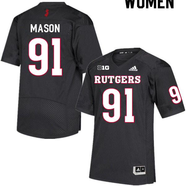 Women #91 Tijaun Mason Rutgers Scarlet Knights College Football Jerseys Sale-Black